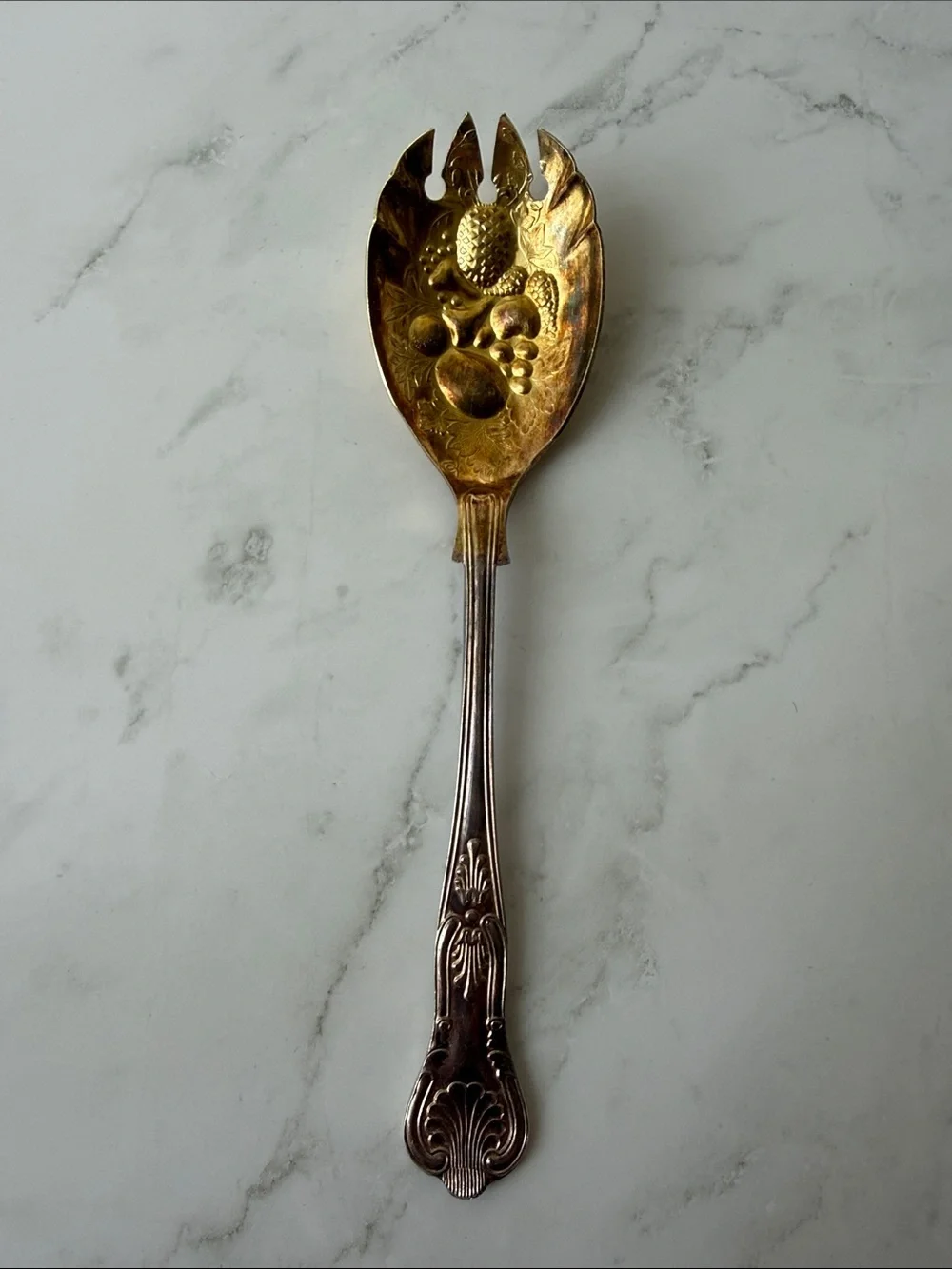 AI Sheffield Kings Silver Plate Gold Wash Embossed Salad Serving Fork